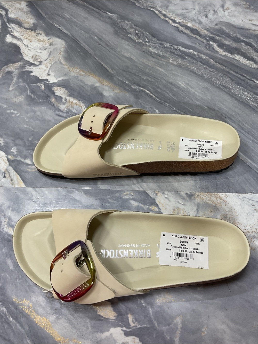 Birkenstock Women’s Madrid Sandal in Cream with Multicolor Buckle